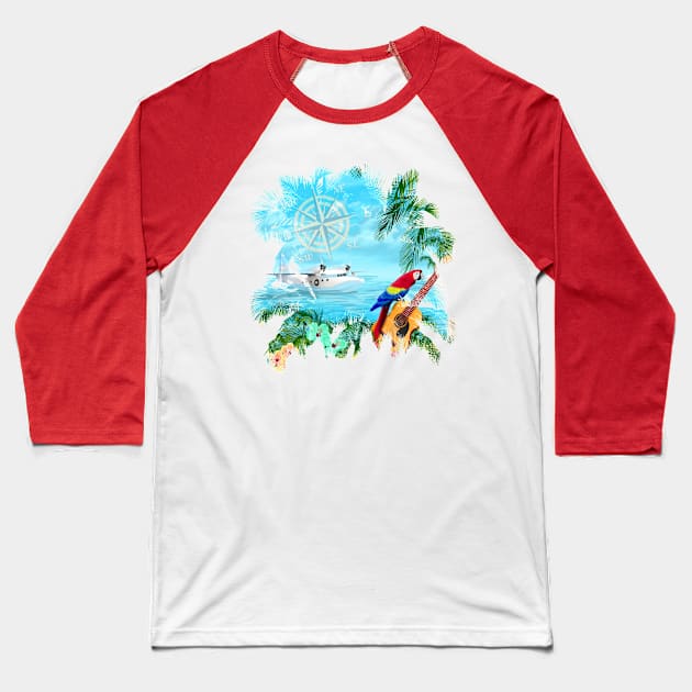 Beach Tropical Music Baseball T-Shirt by macdonaldcreativestudios